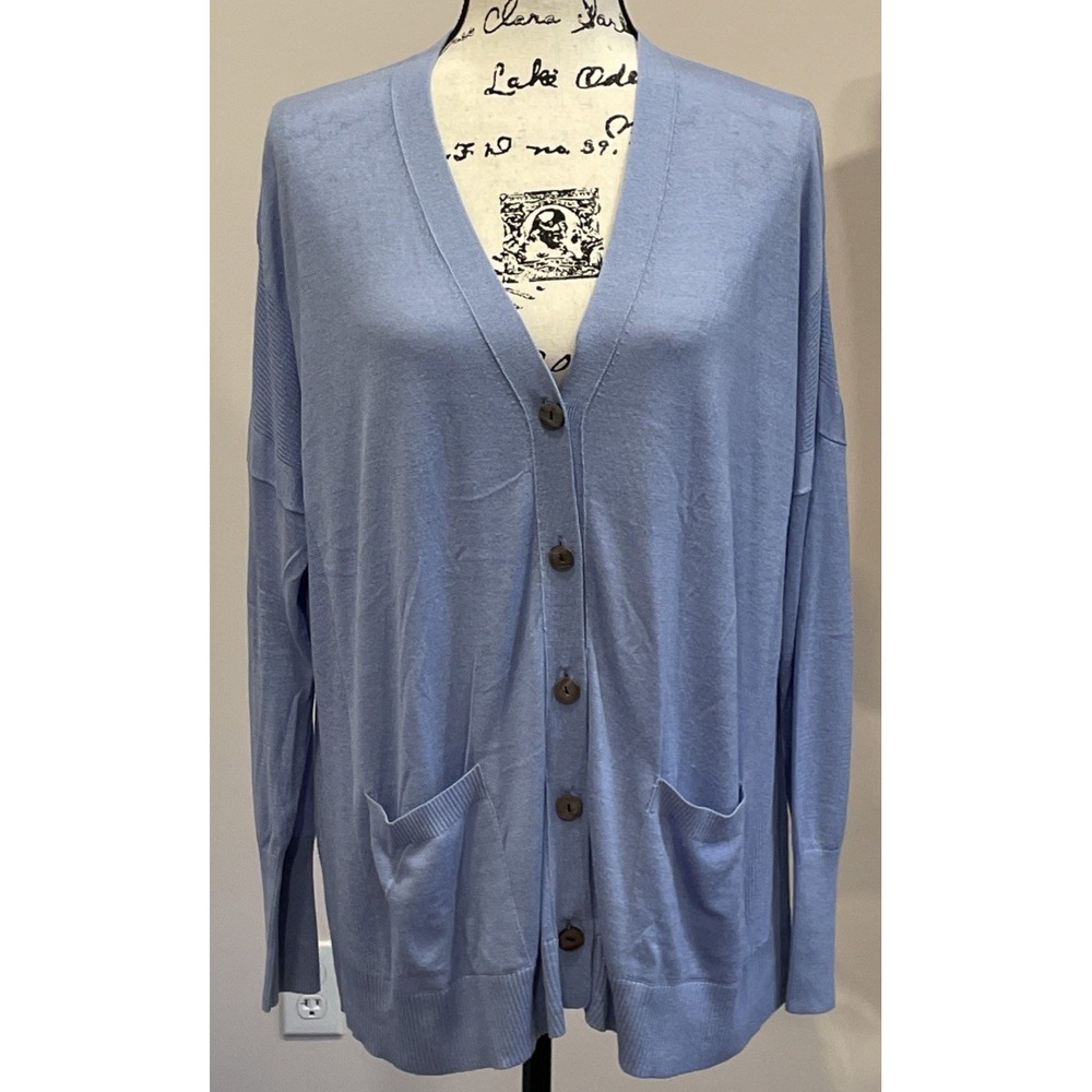 Women's KOKUN Cardigan Large Bamboo Cashmere Periwinkle Sky Blue NEW WITH TAGS